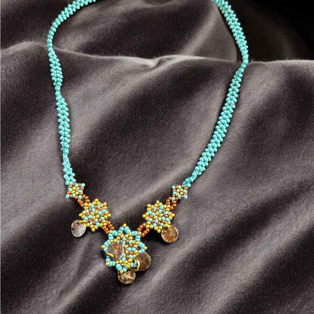 Handmade Blue Brown beaded Necklace Elegant Women Gift Boho
